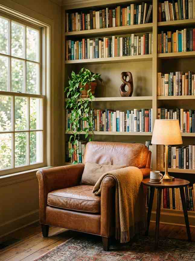 Reading nook with bookshelves chair 202607221649