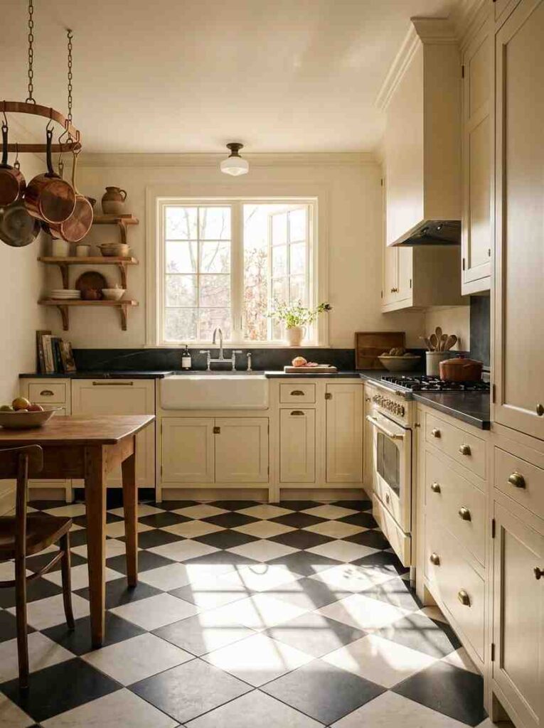 Vintage kitchen with checkered f 202607071158