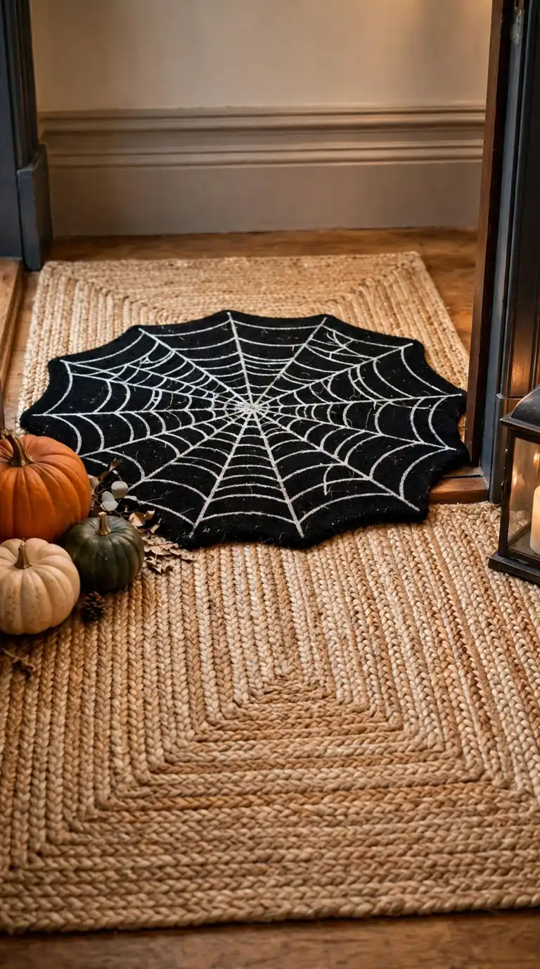 Layered entryway rug with spooky Halloween welcome mat