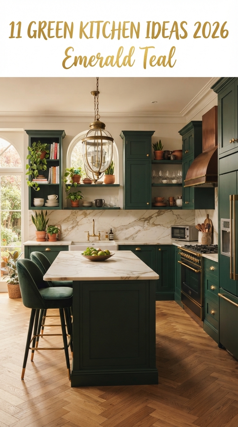 11 green kitchen ideas 2026 emerald teal