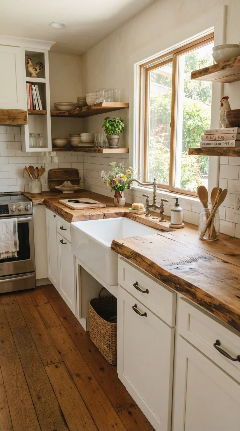 11. Raw Wood Countertop Contrast