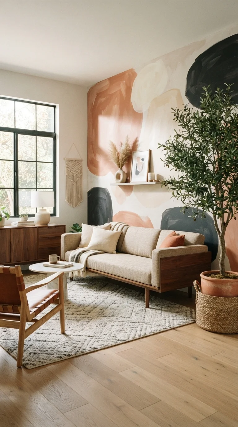9 wall art for living room ideas 2026 paint designs creative 2. Oversized Abstract Murals as Focal Points