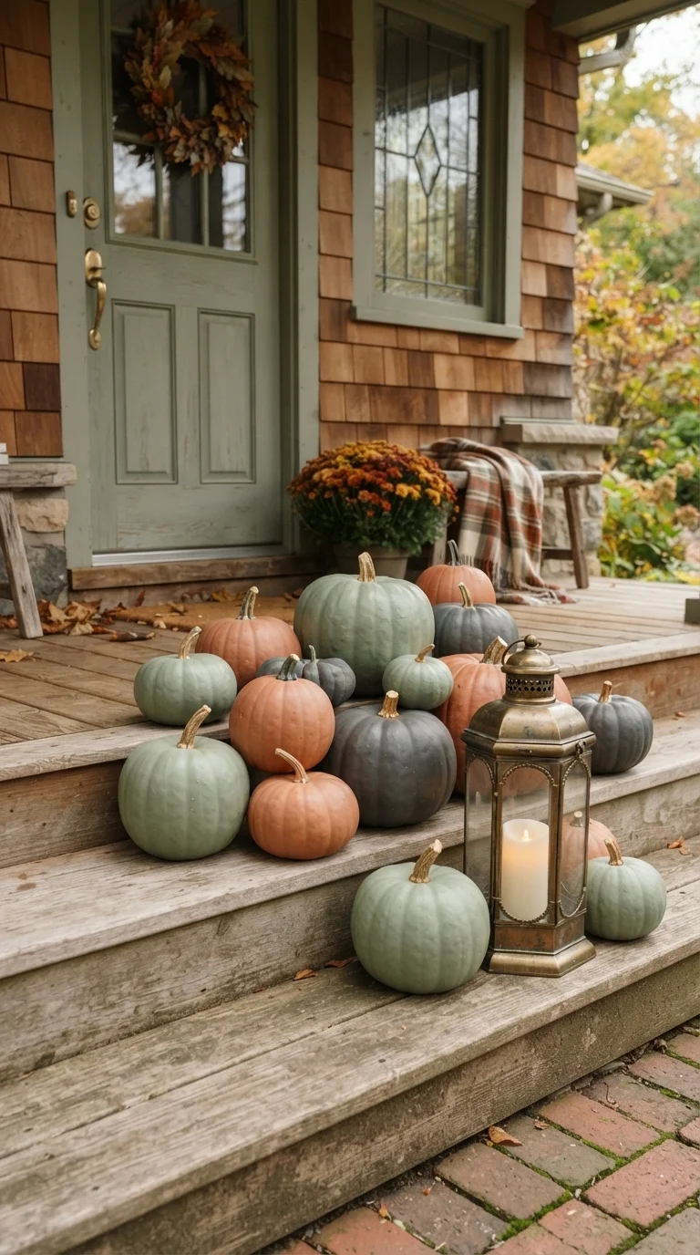 2. Painted Pumpkin Clusters in Muted Tones