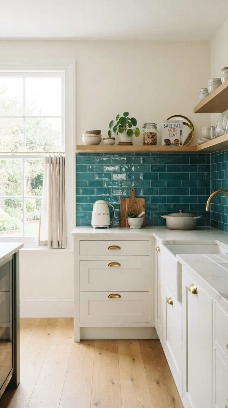 11 green kitchen ideas 2026 emerald teal 2. Teal Subway Tile Backsplash for Vibrant Energy
