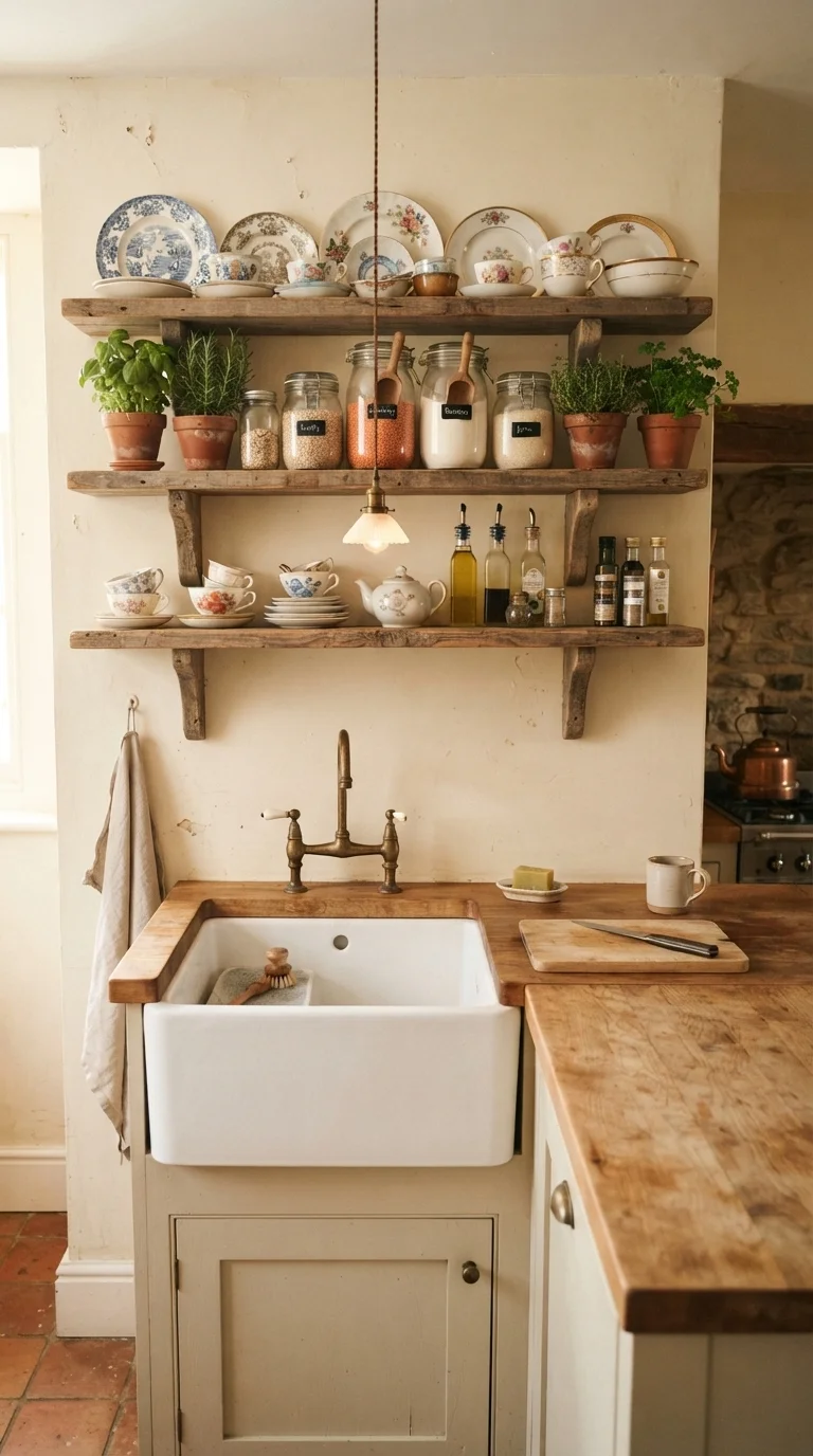3. Open Shelving with Antique Finds