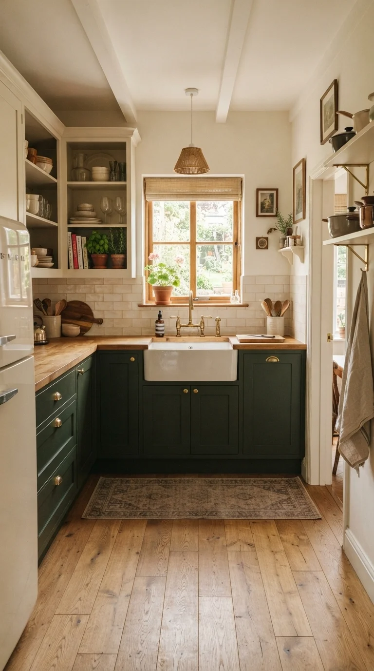 11 green kitchen ideas 2026 emerald teal 3. Two-Toned Green and Cream Color Blocking