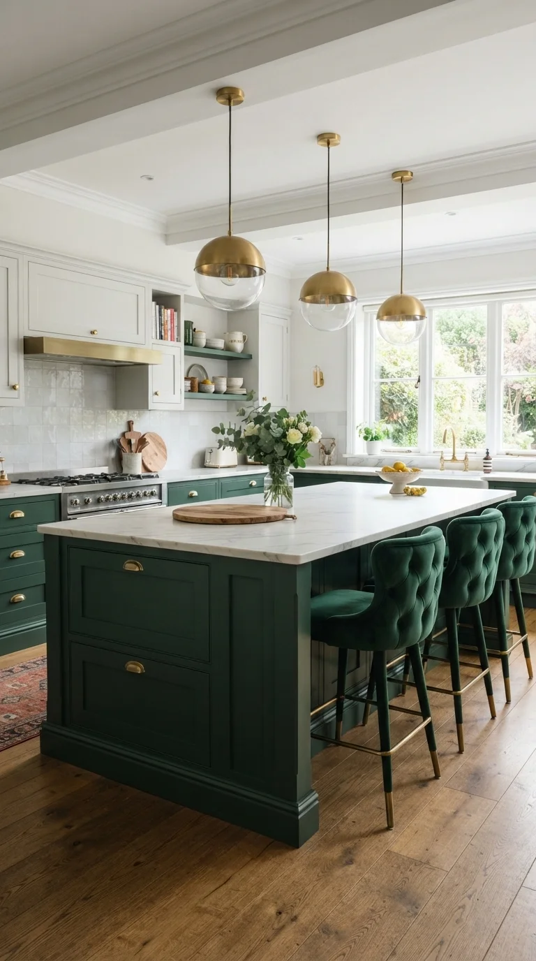 11 green kitchen ideas 2026 emerald teal 4. Matte Emerald Islands as a Focal Point