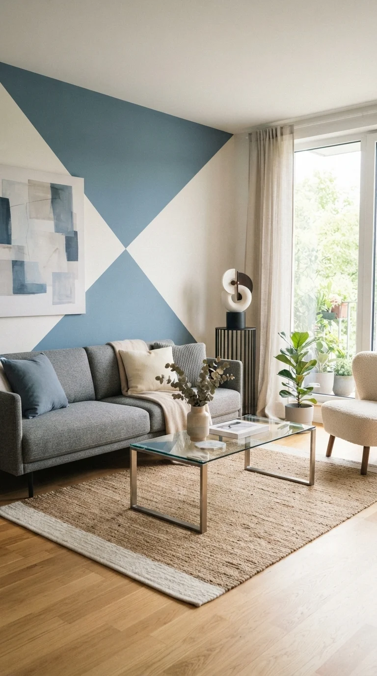 9 wall art for living room ideas 2026 paint designs creative 5. Geometric Color Blocking for Modern Appeal
