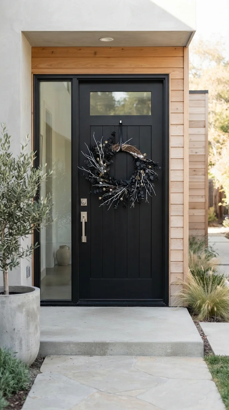 5. Minimalist Black and White Wreath Styling