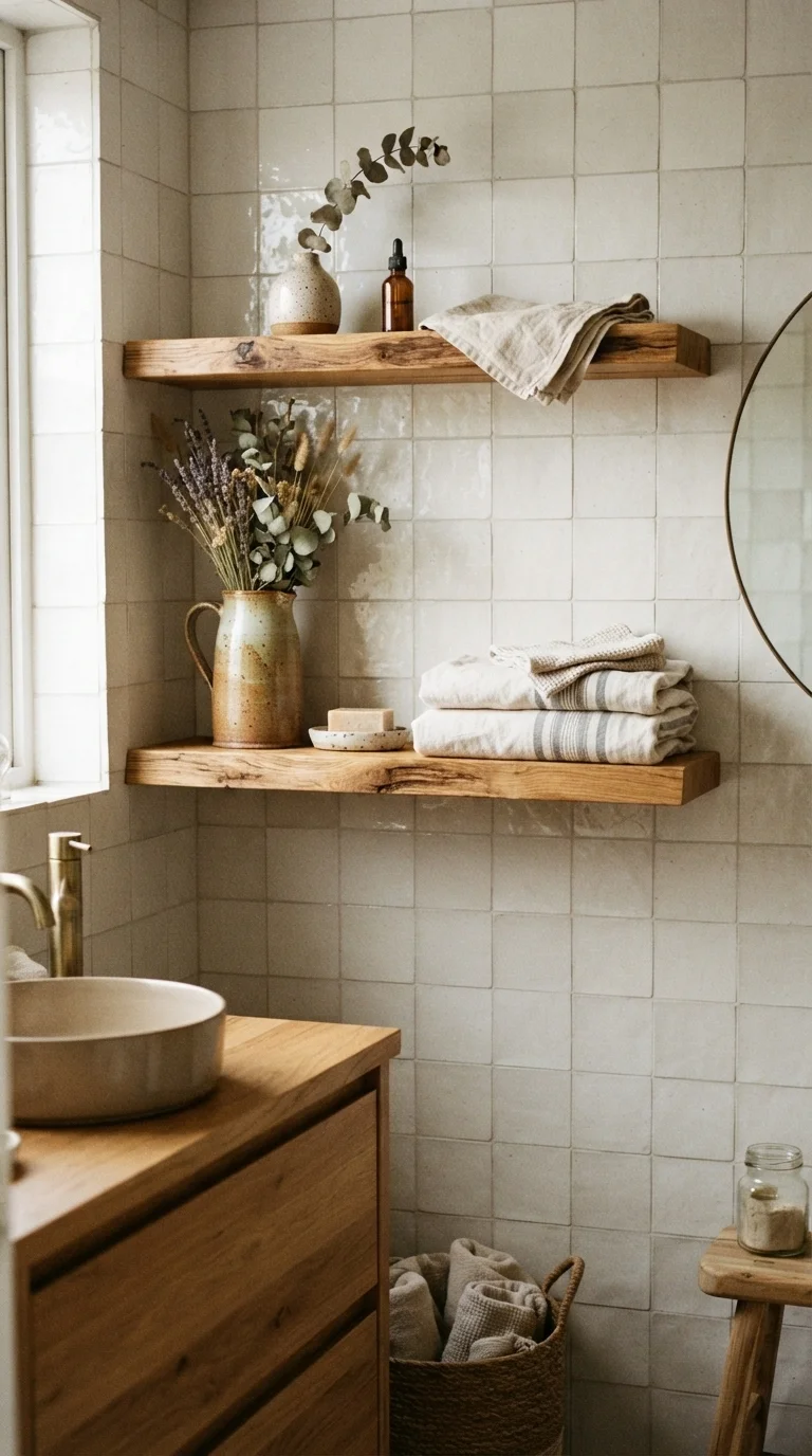 7. Floating Shelves with Ceramic Vessels