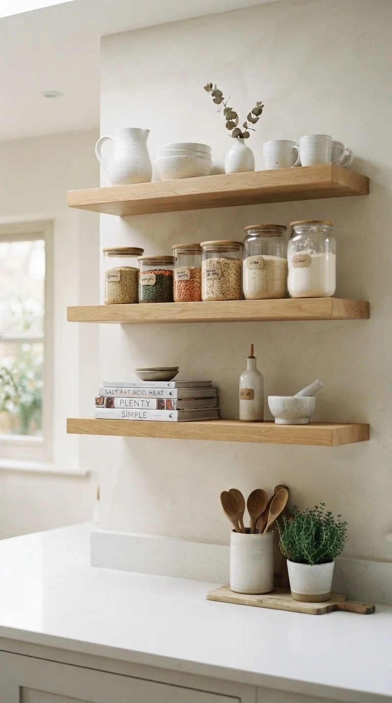 8. Open Shelving with Curated Displays