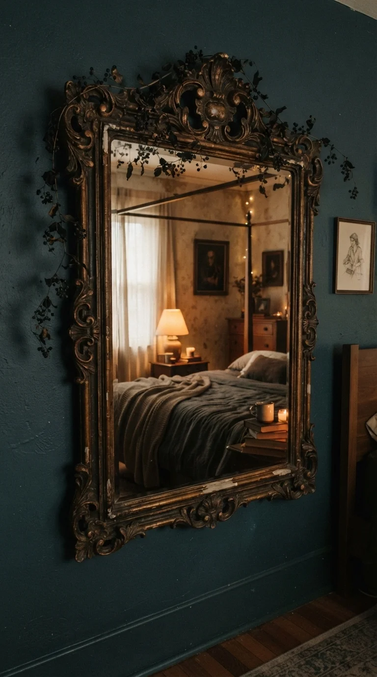 9. Mirror Accents with Gothic Detailing