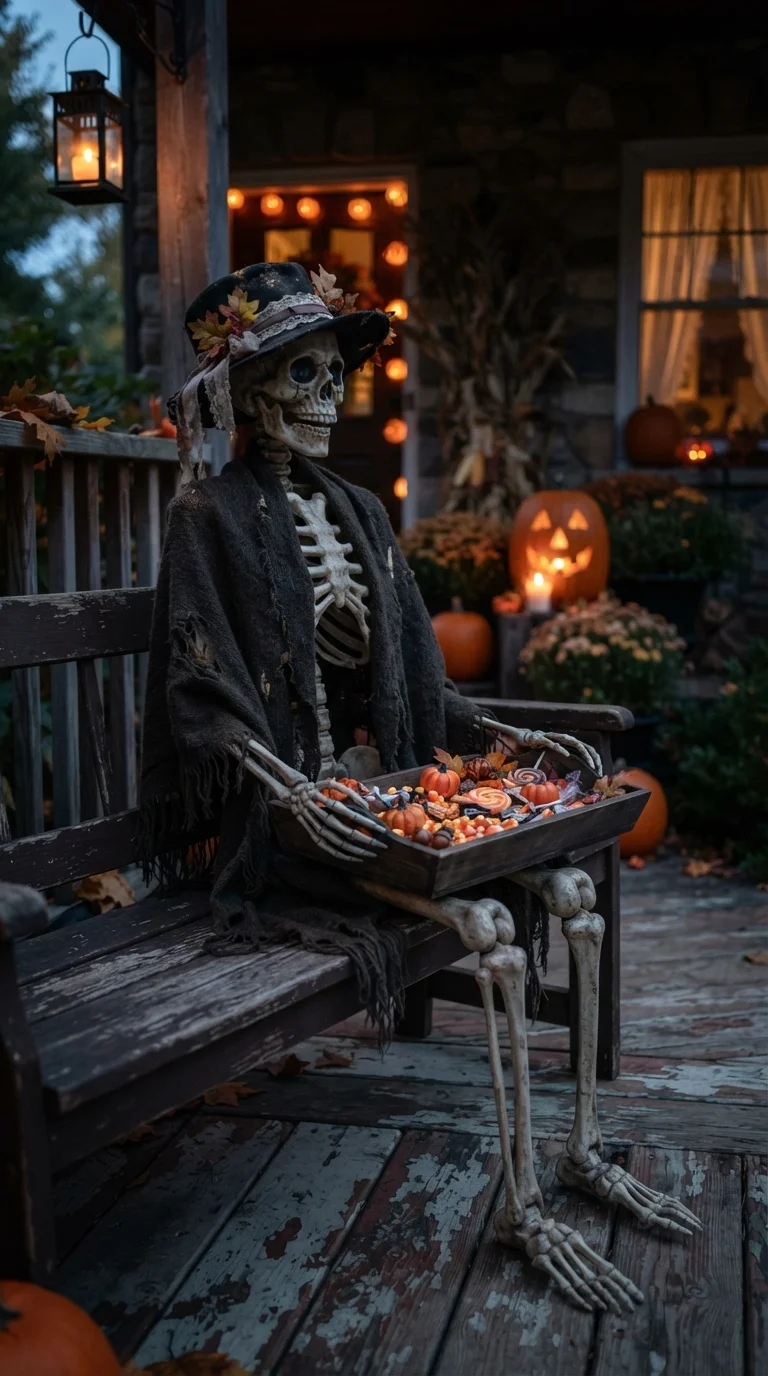 10 scary halloween porch decorations 2025 ideas 9. Skeletal Greeting Committee
