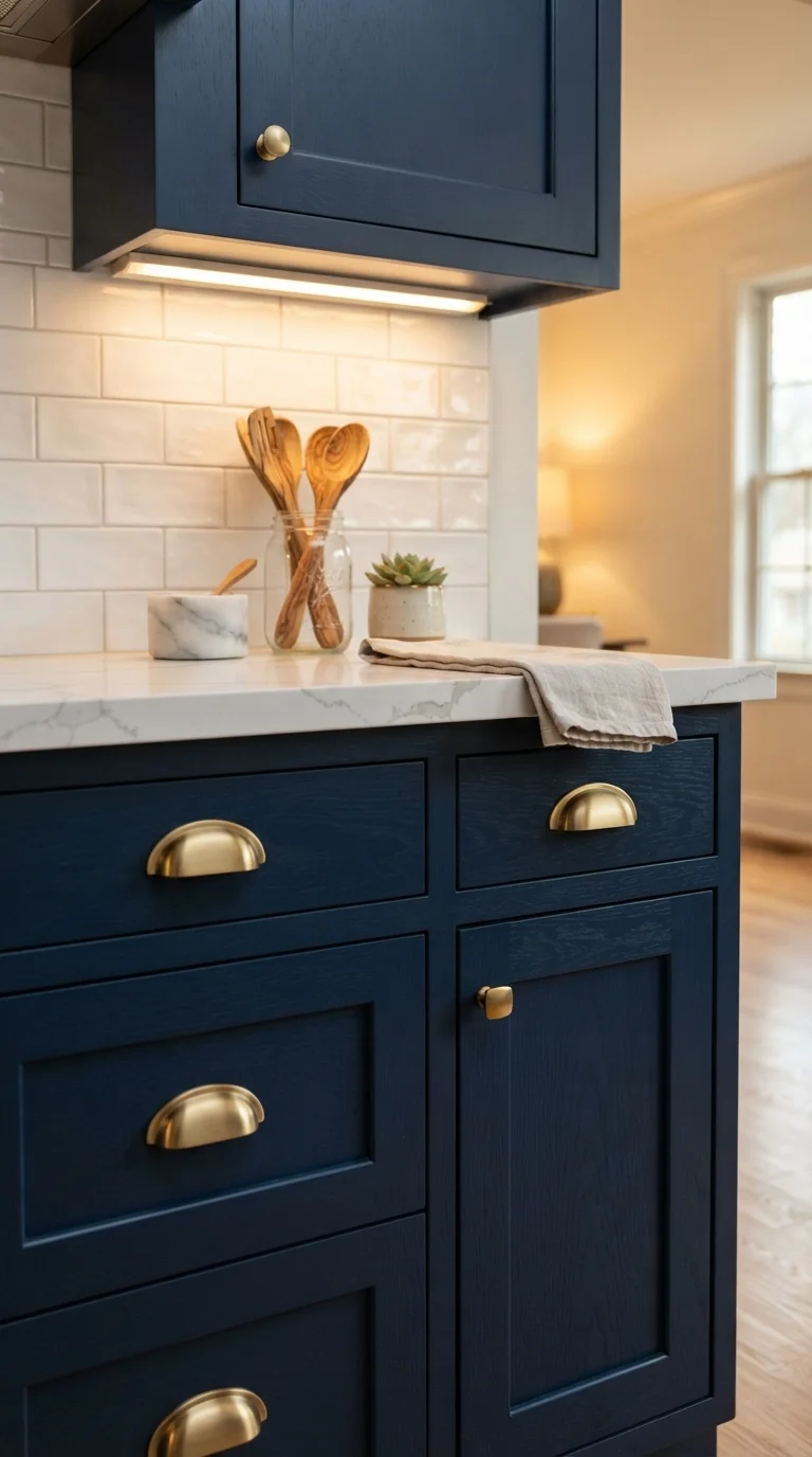 1. Deep Navy Shaker Cabinets