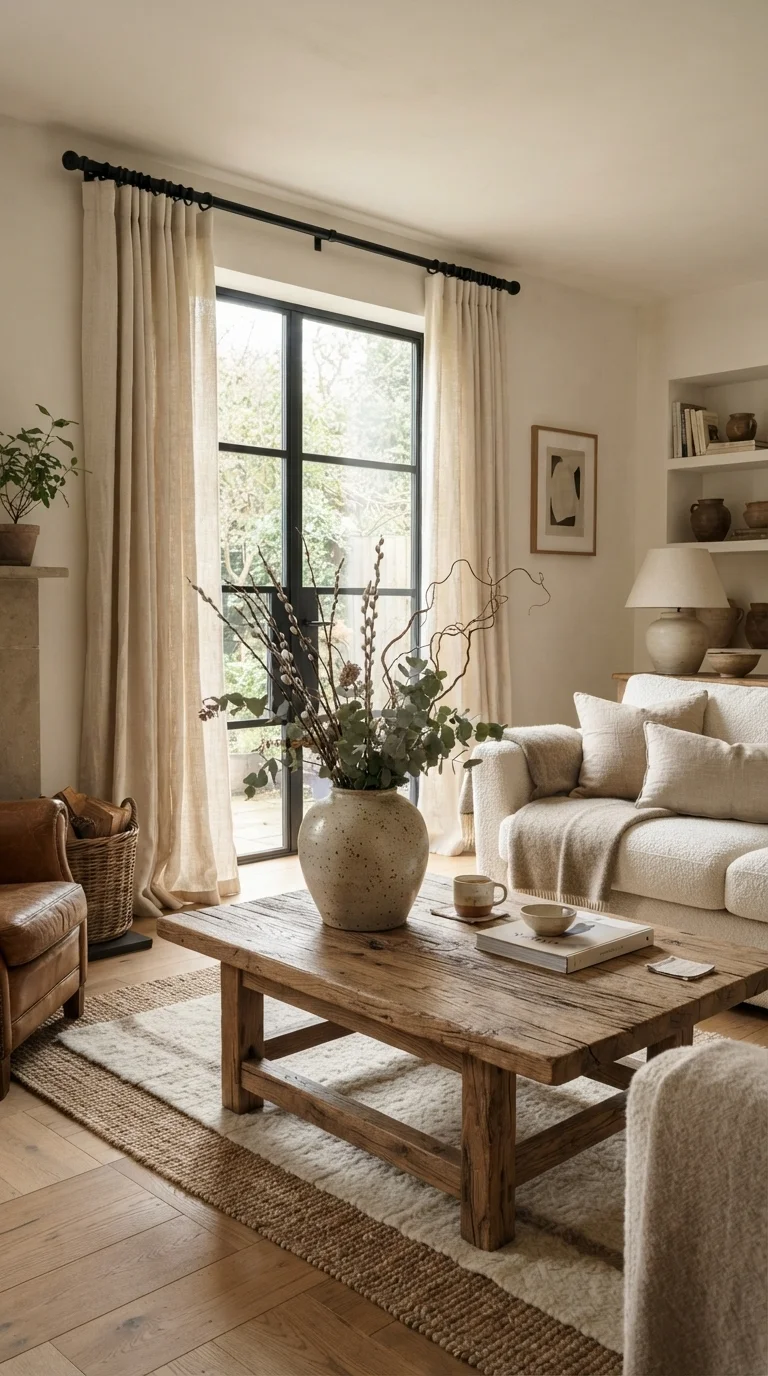 11 Cream Living Room Curtain Ideas 2026 1. Heavyweight Linen for a Natural, Organic Feel