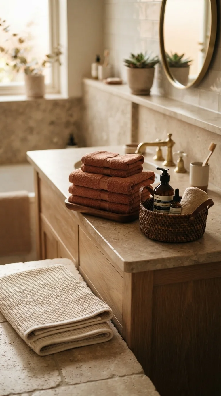 1. Layering Earthy Terracotta and Cream Textiles