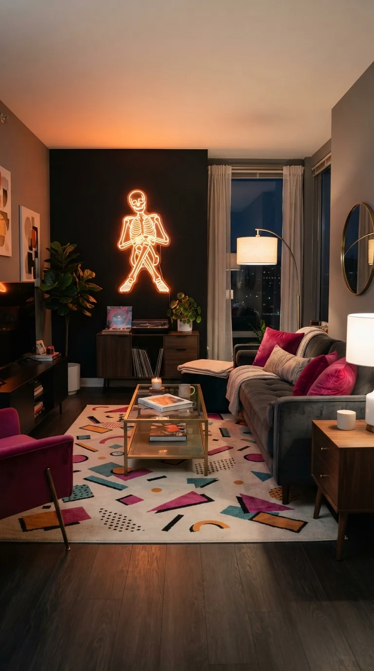 1. Neon Skeleton Accents for the Living Room