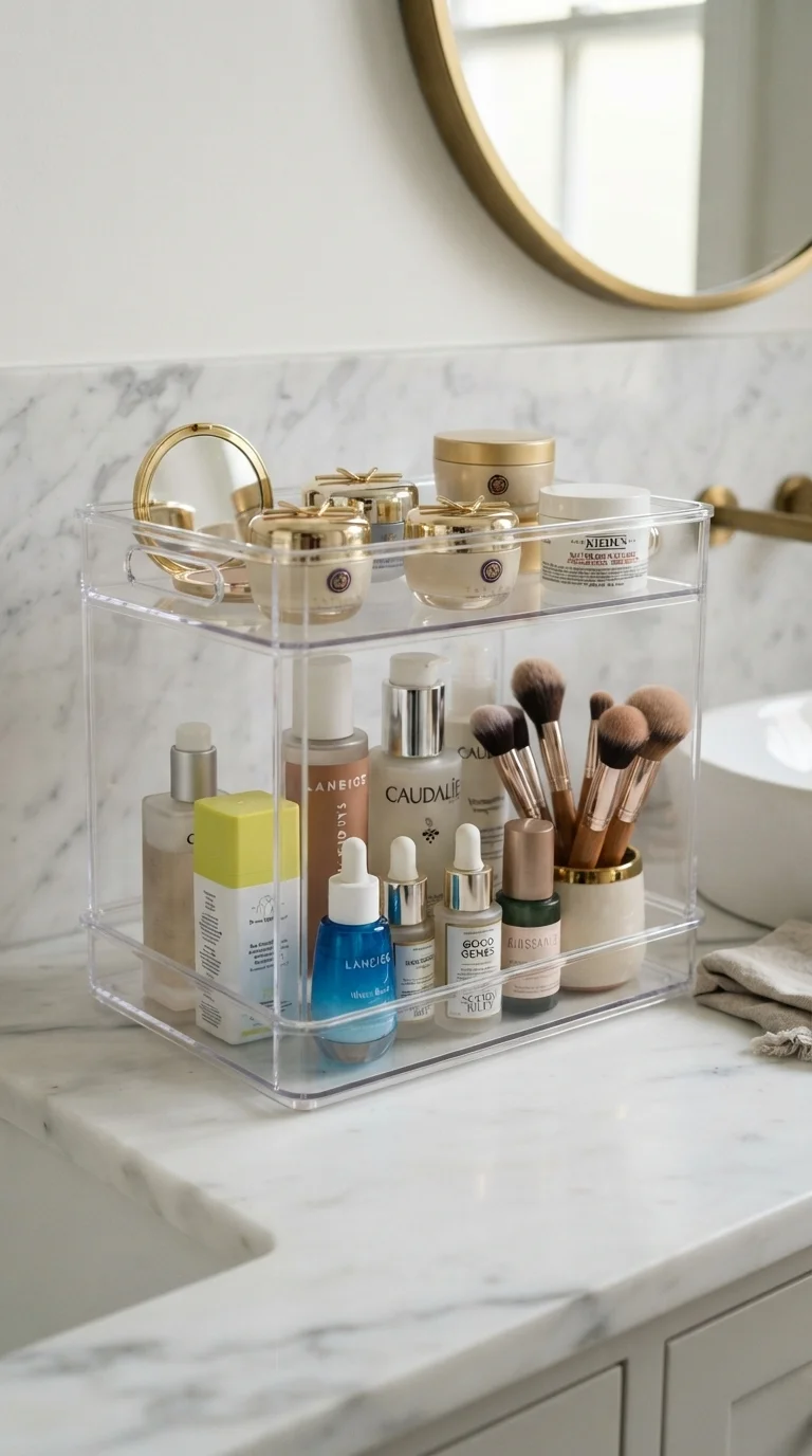 9 Bathroom Organizer Ideas 2026 Storage 1. Tiered Acrylic Vanity Trays