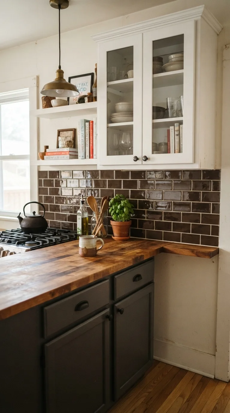 10. Dark Brown Subway Tile Backsplash
