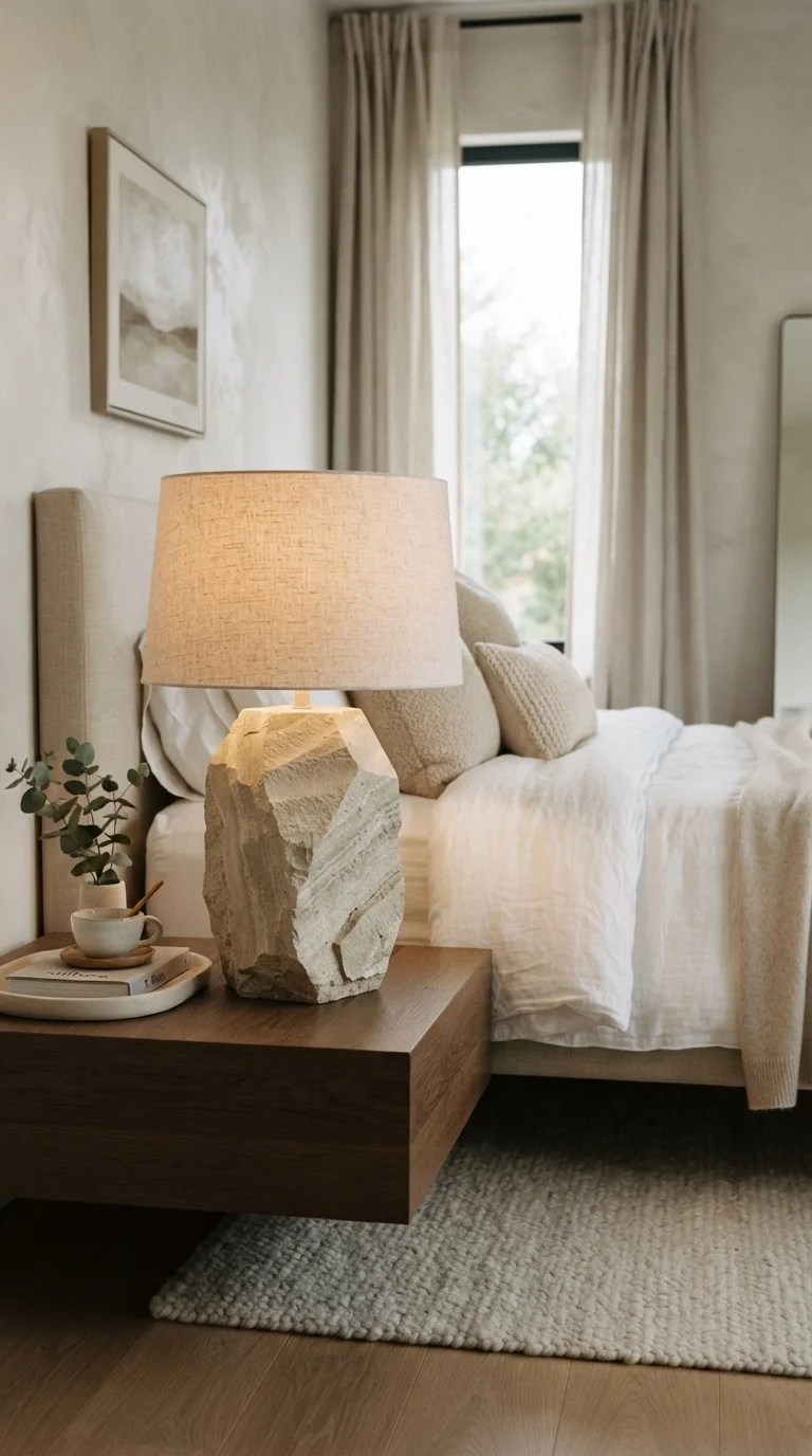 10. Geometric Stone Base Lamps