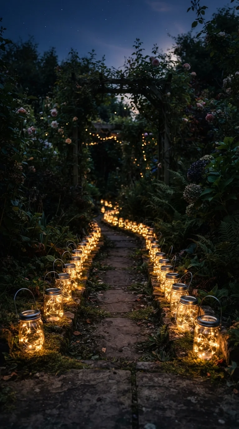 10. Glowing Mason Jar Path Lights
