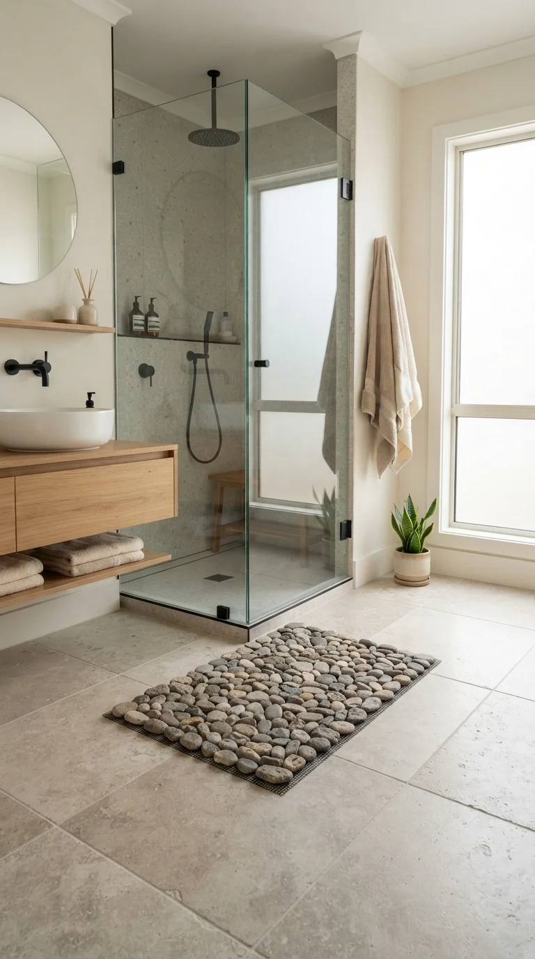 10. Incorporate Textured Stone Bath Mats