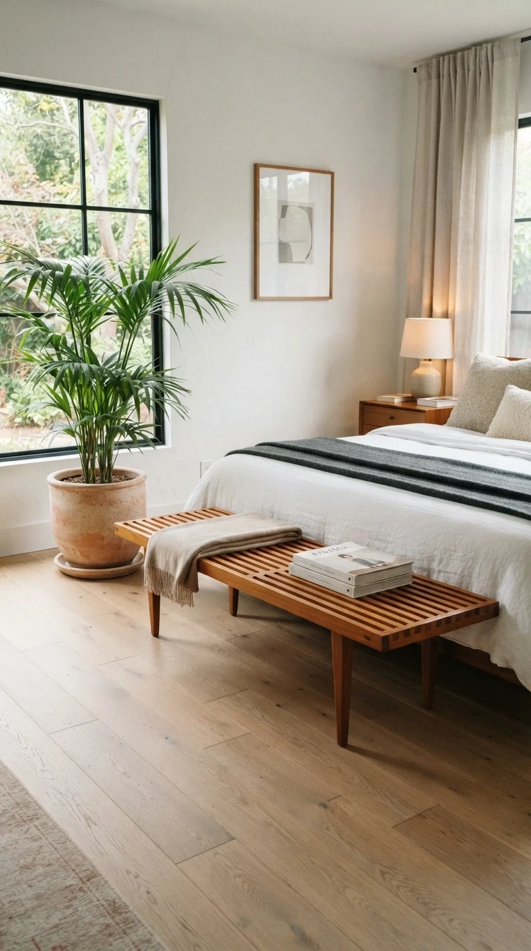 10. Mid-Century Teak Slatted Bench