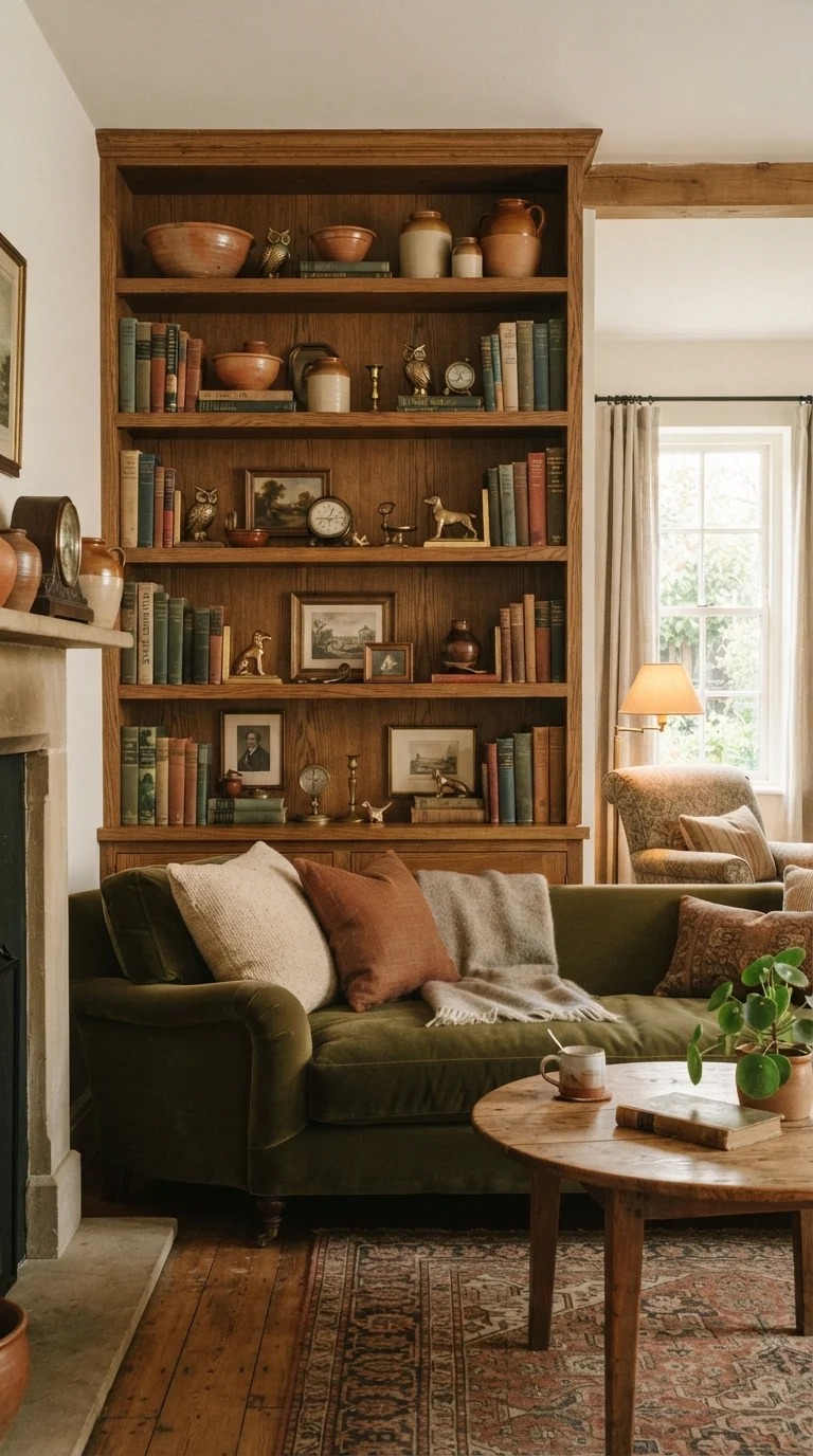12 Boho Living Room Ideas 2026 Vintage 10. Open Shelving for Curated Collections