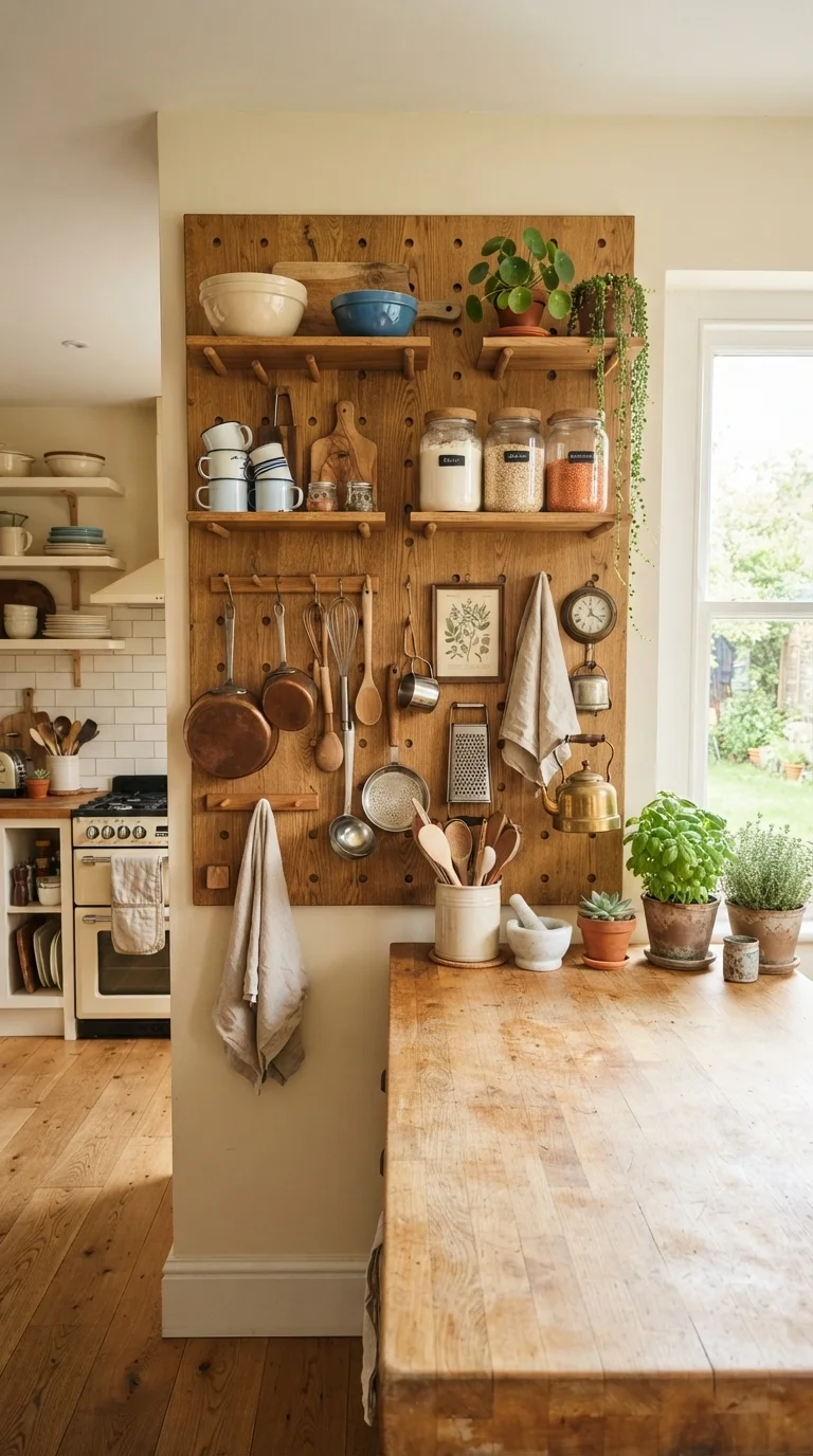 10. Rustic Pegboard Integration