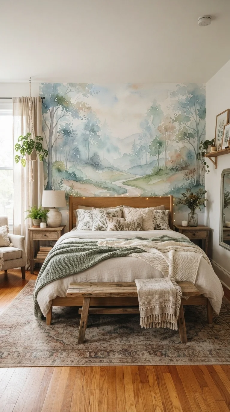 10 King Size Bed Ideas 2026 Art Above 10. Wall-to-Wall Mural for Immersive Design