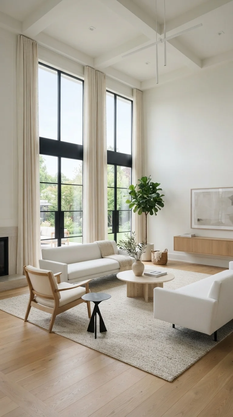 11 Cream Living Room Curtain Ideas 2026 11. Floor-Length Curtains for Visual Height
