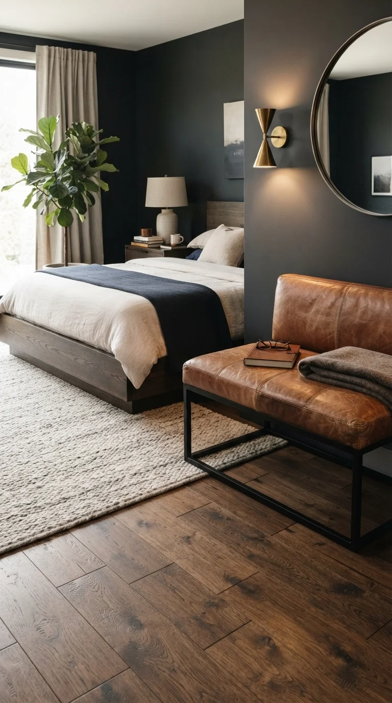 11. Leather Upholstered Bench at the Bedside