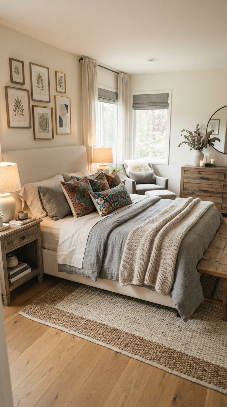 11. Neutral Base with Playful Textiles