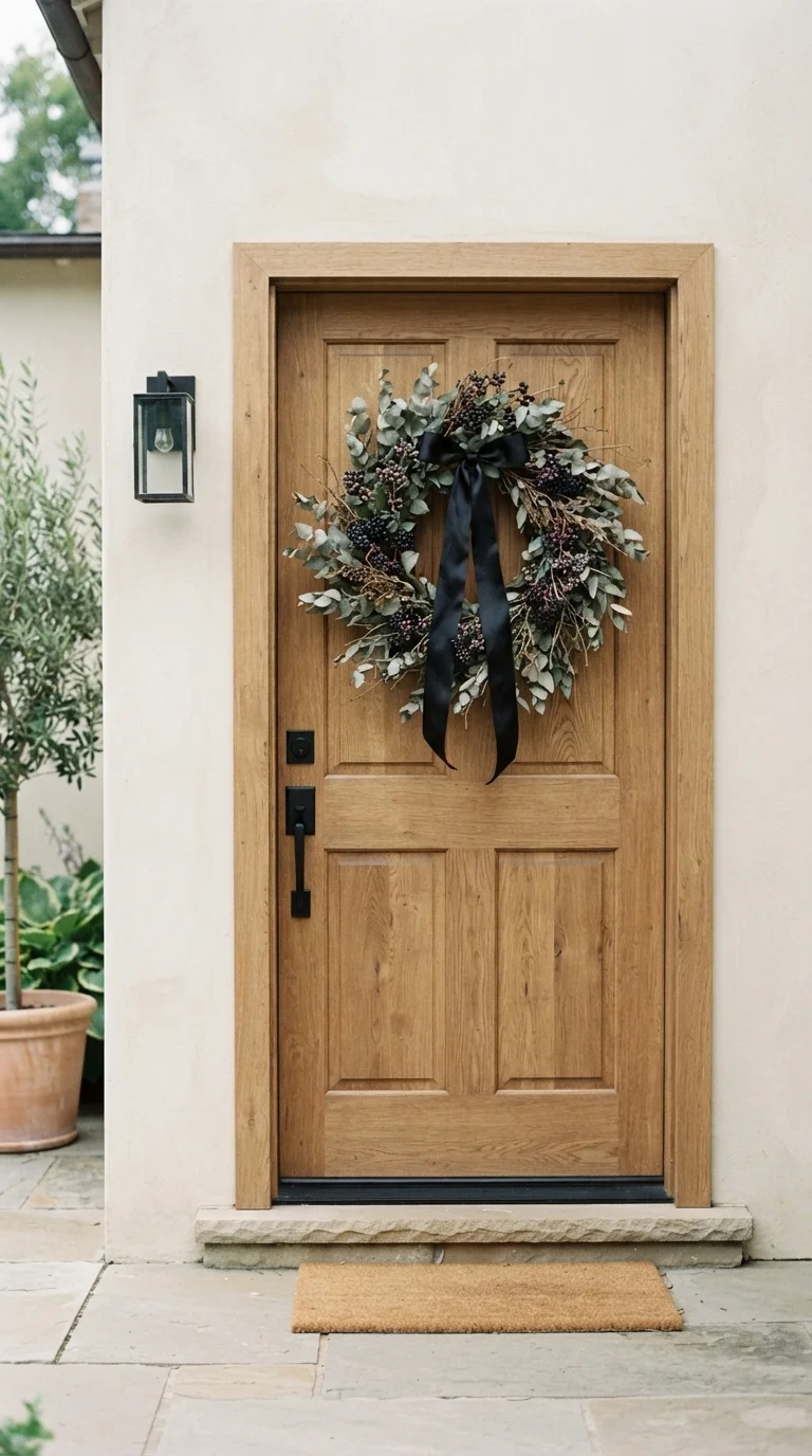 11 Cute Halloween Decor Ideas 2026 Decoration DIY 2. Dried Eucalyptus and Black Berry Wreaths