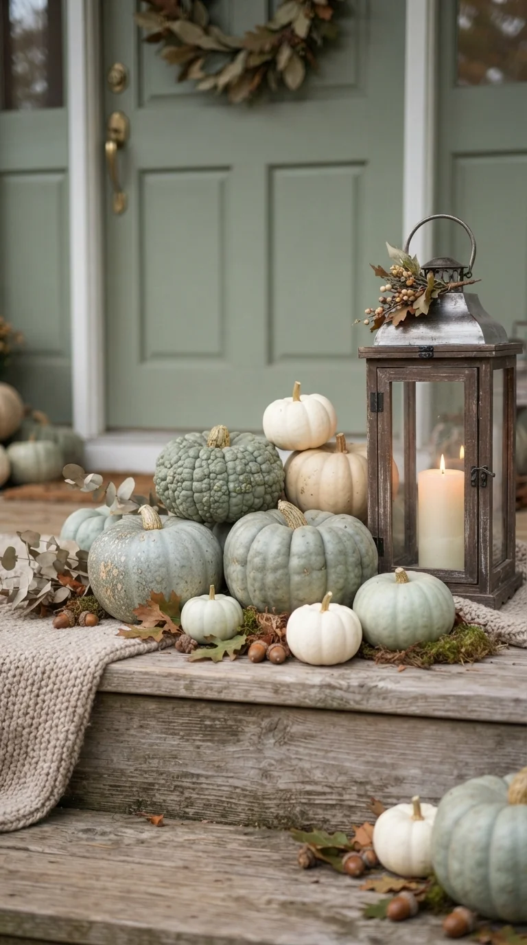 10 Fall Porch Decor Ideas 2026 2. Heirloom Pumpkin Collections in Muted Tones