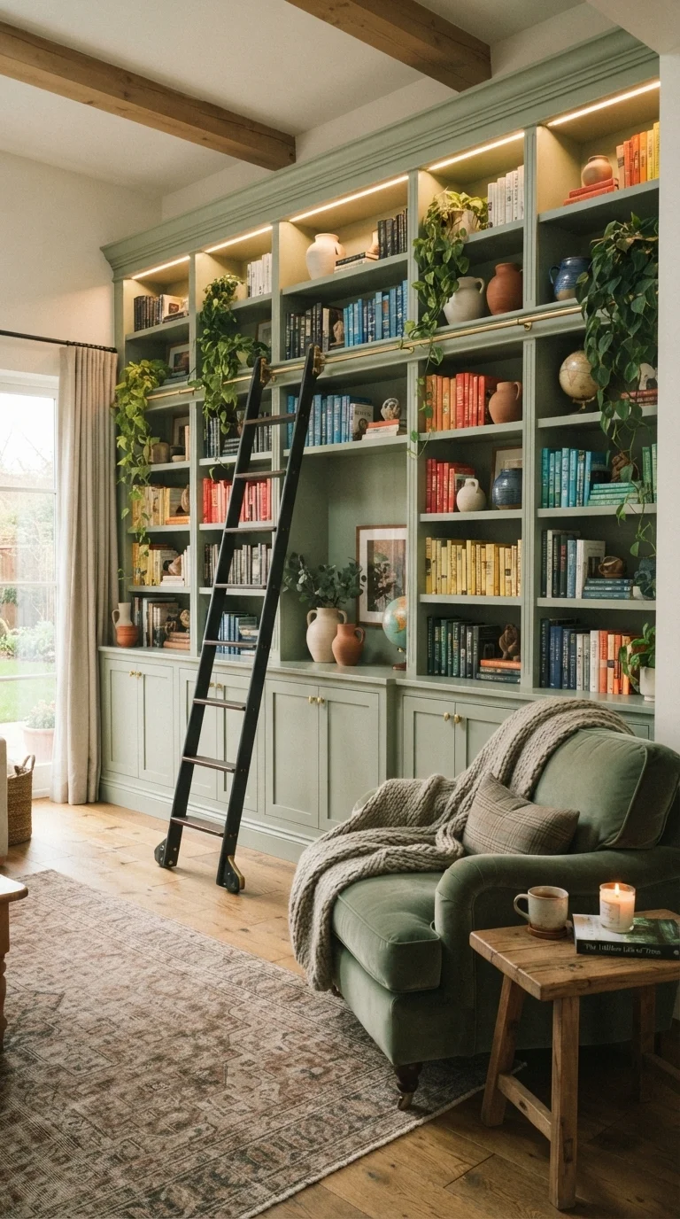 8 Modern Living Room Renovation Ideas 2026 2. Integrated Floor-to-Ceiling Shelving Units