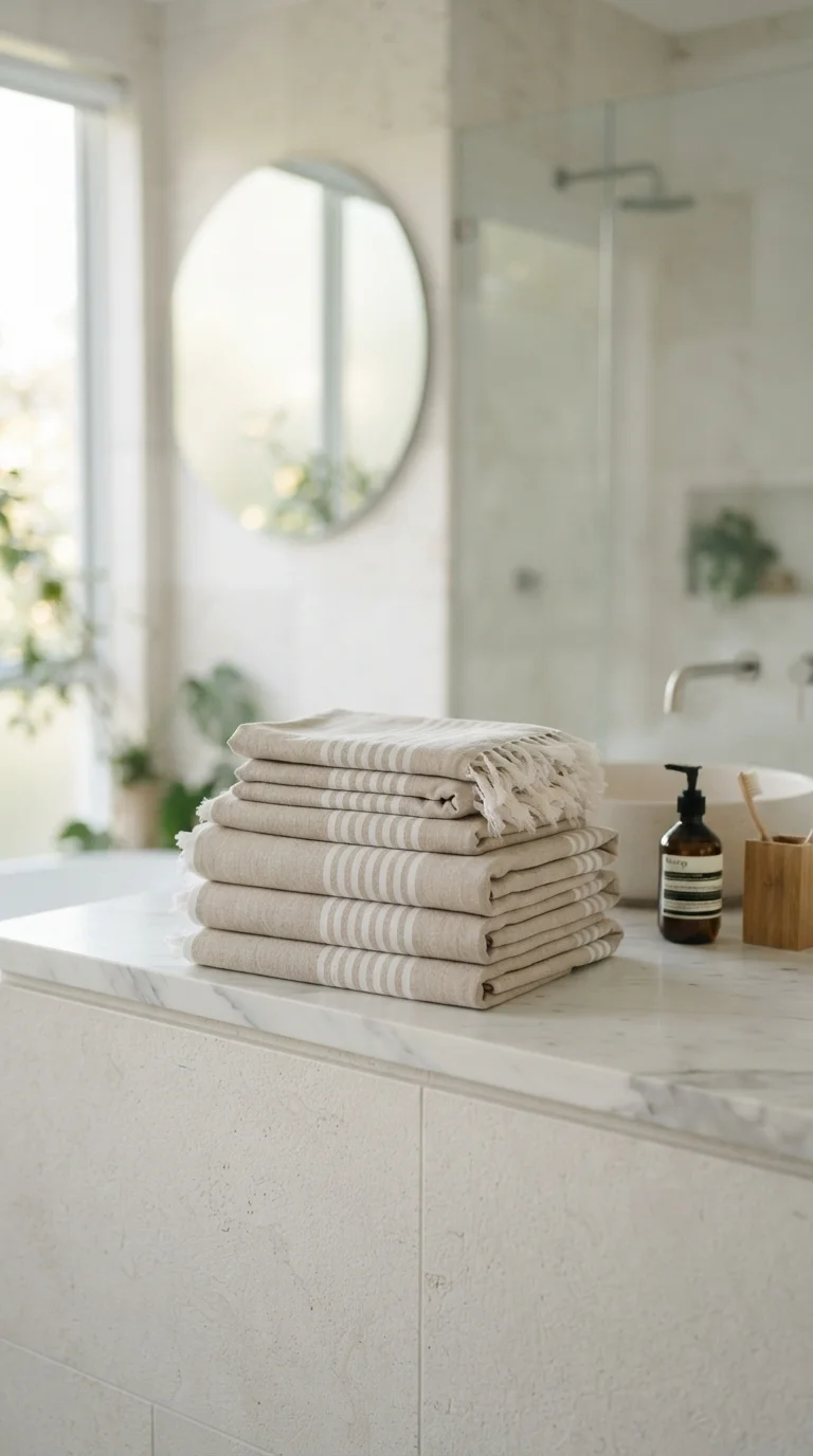 2. Layer Linen Textures with Oversized Hand Towels
