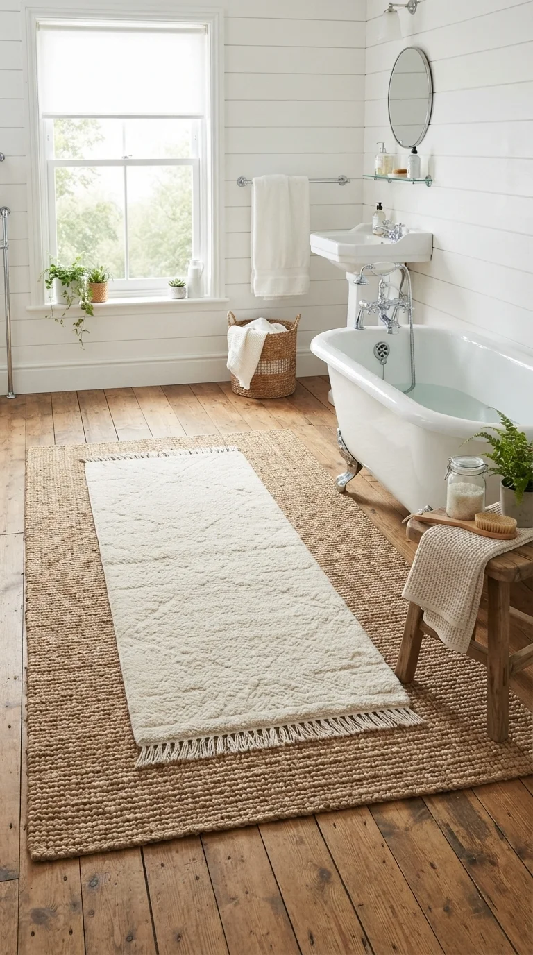 2. Layer Textured Jute and Wool Bath Mats