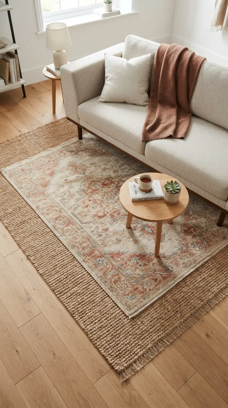 2. Layered Natural Fiber Rugs