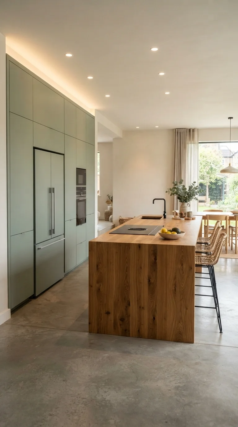 2. Modern Minimalist Oak Veneer and Green Matte
