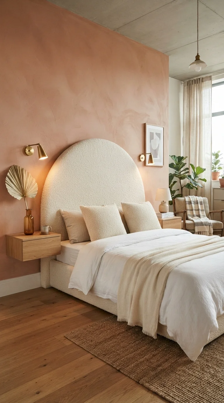 2. Sculptural Headboards in Bouclé or Velvet