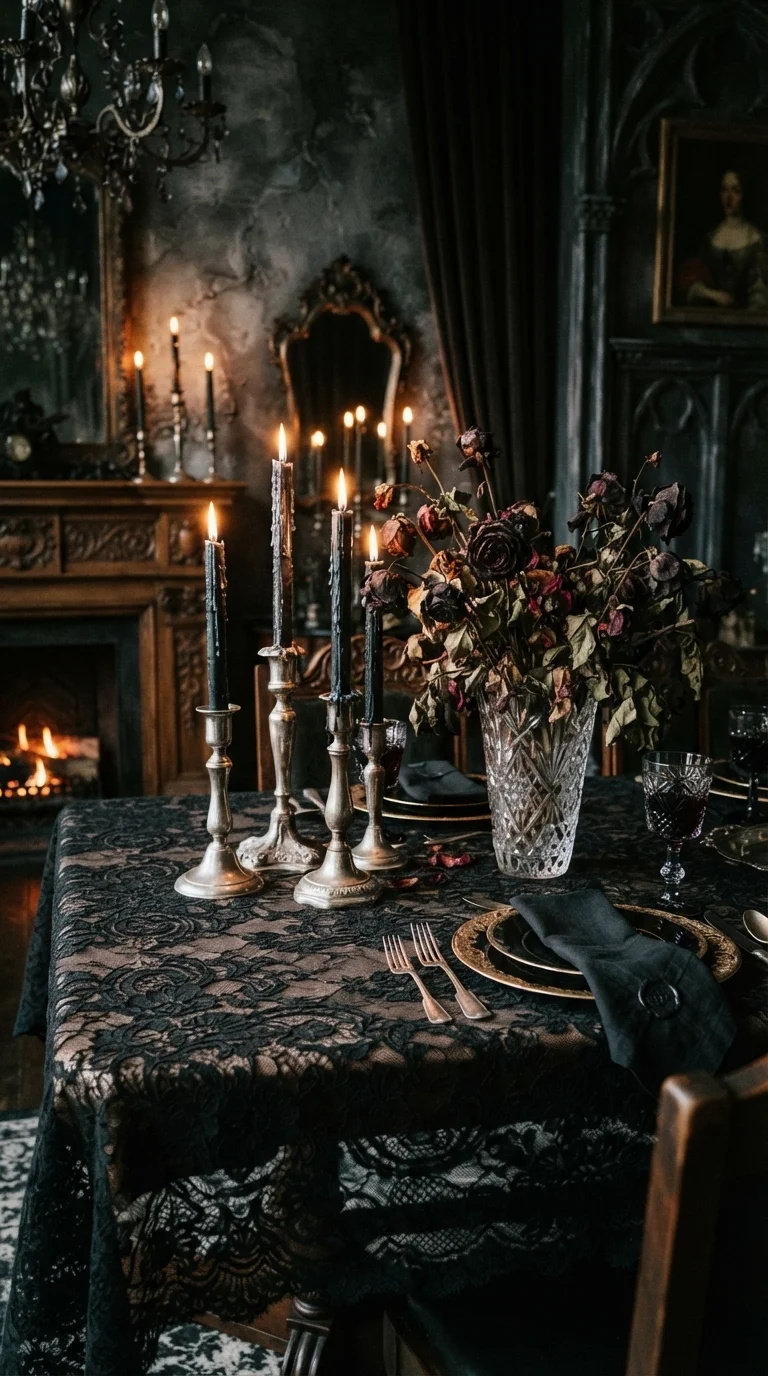 2. Victorian-Inspired Gothic Lace Tablescapes