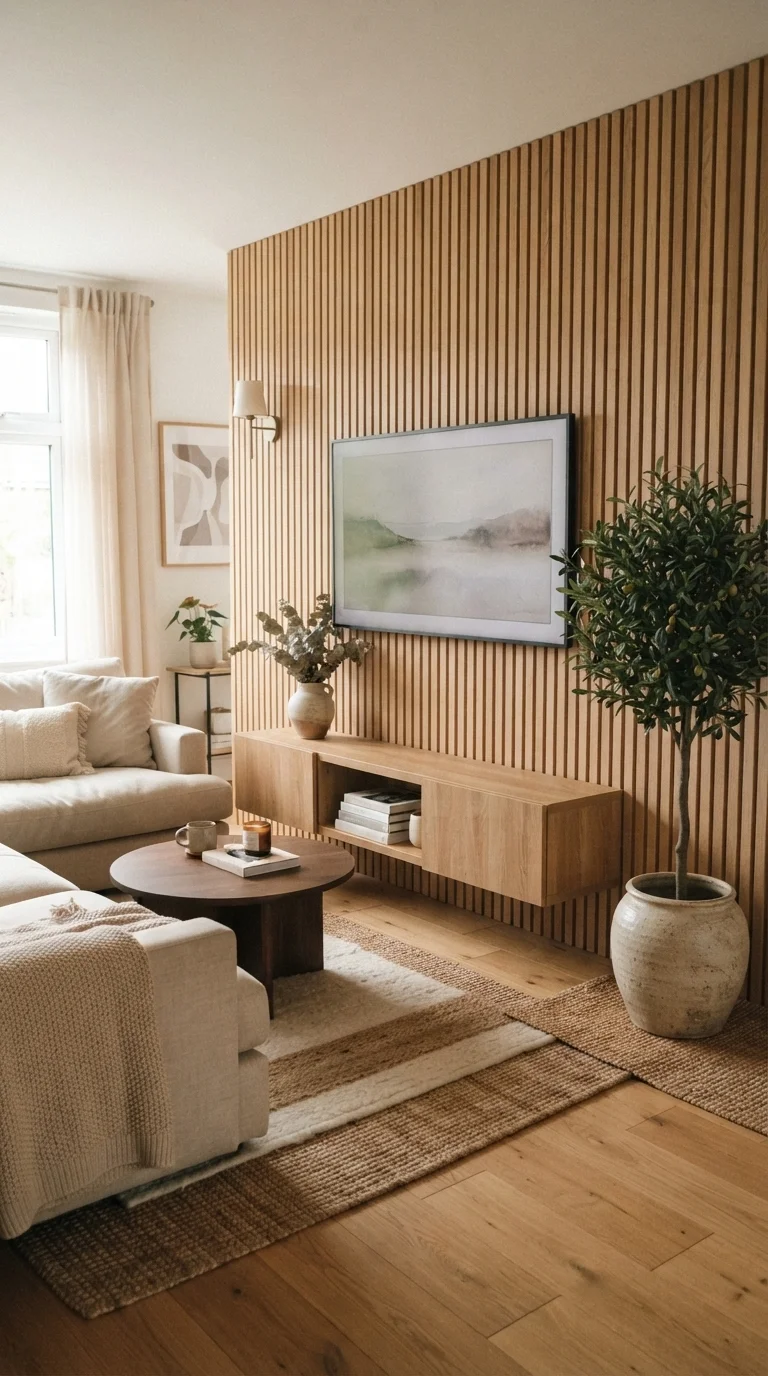 2. Warm Oak Slat Panelling