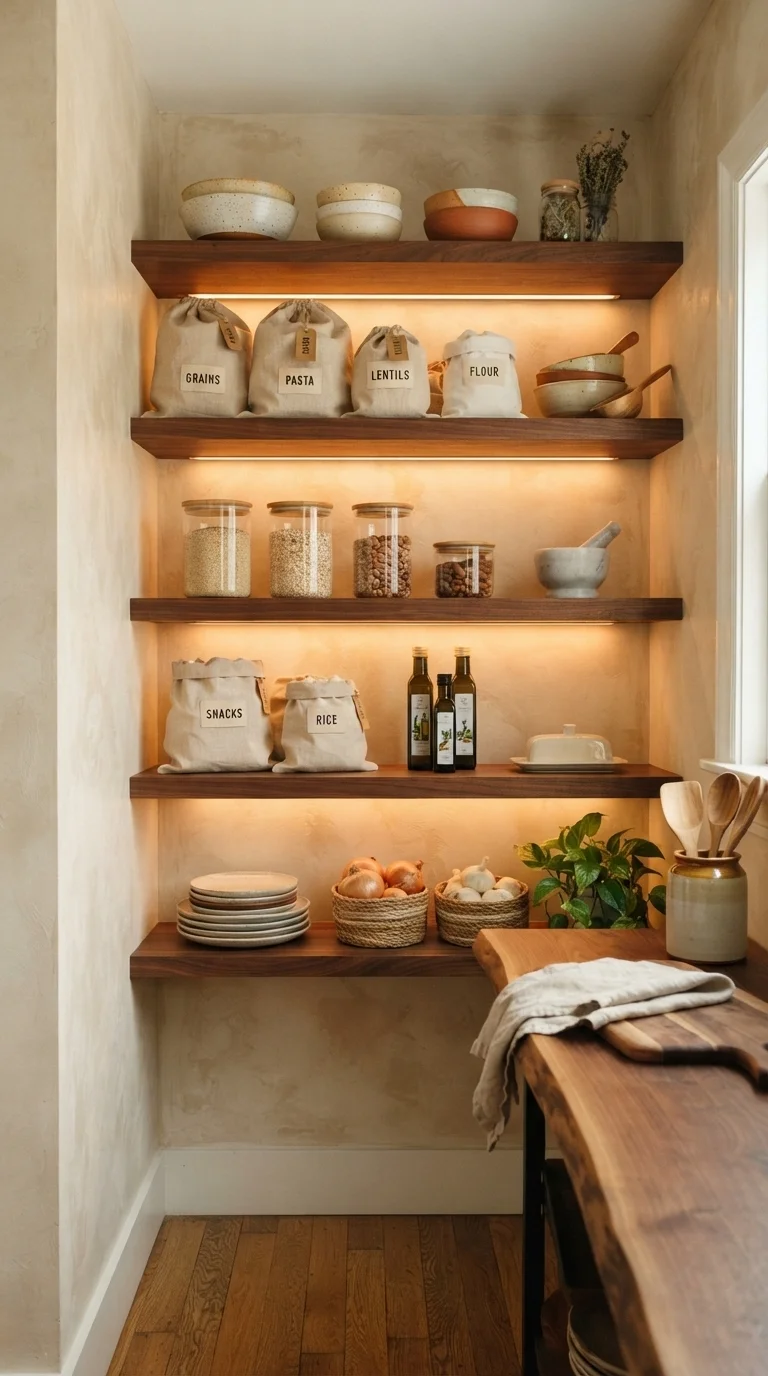 2. Warm Walnut Floating Shelves