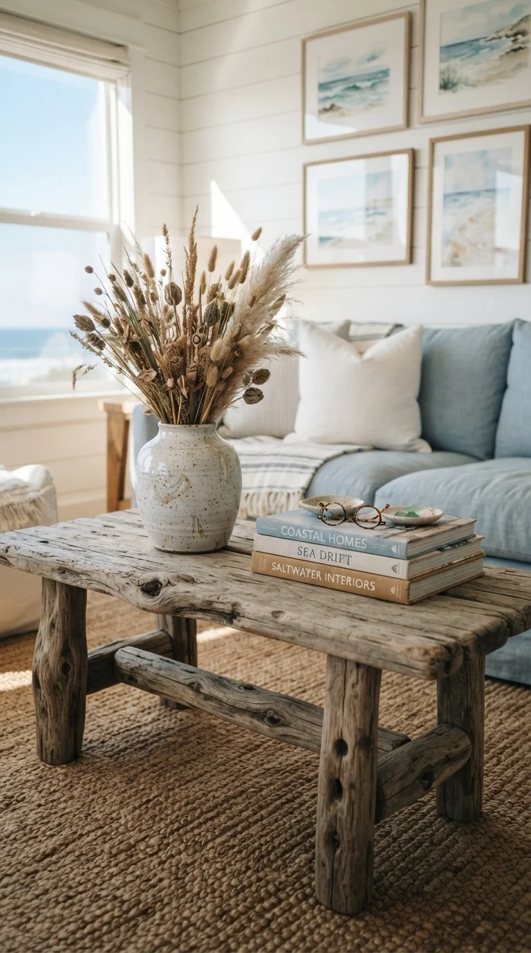 2. Weathered Driftwood Accents and Organic Textures