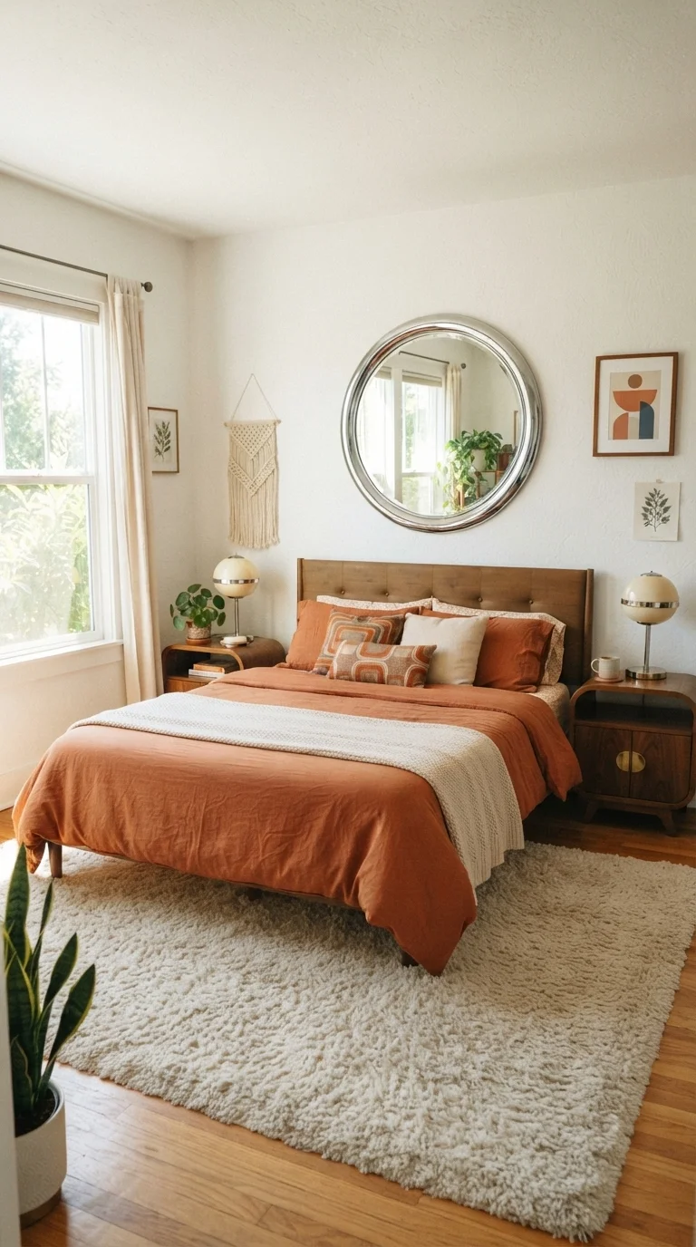 10 Vintage Bedroom Ideas 2026 Elegant Retro 3. 1970s Disco Retro with Bold Patterns and Chrome
