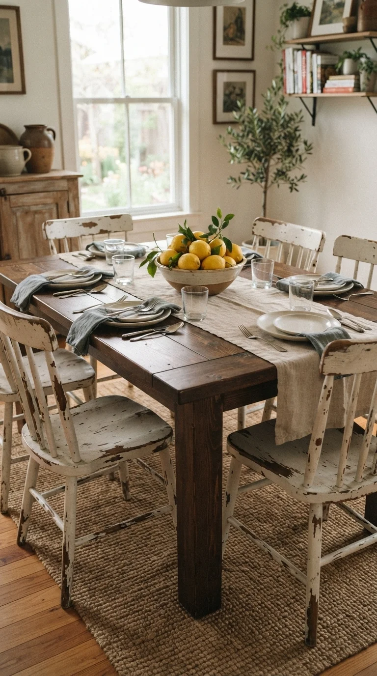 3. Distressed Painted Farmhouse Chairs