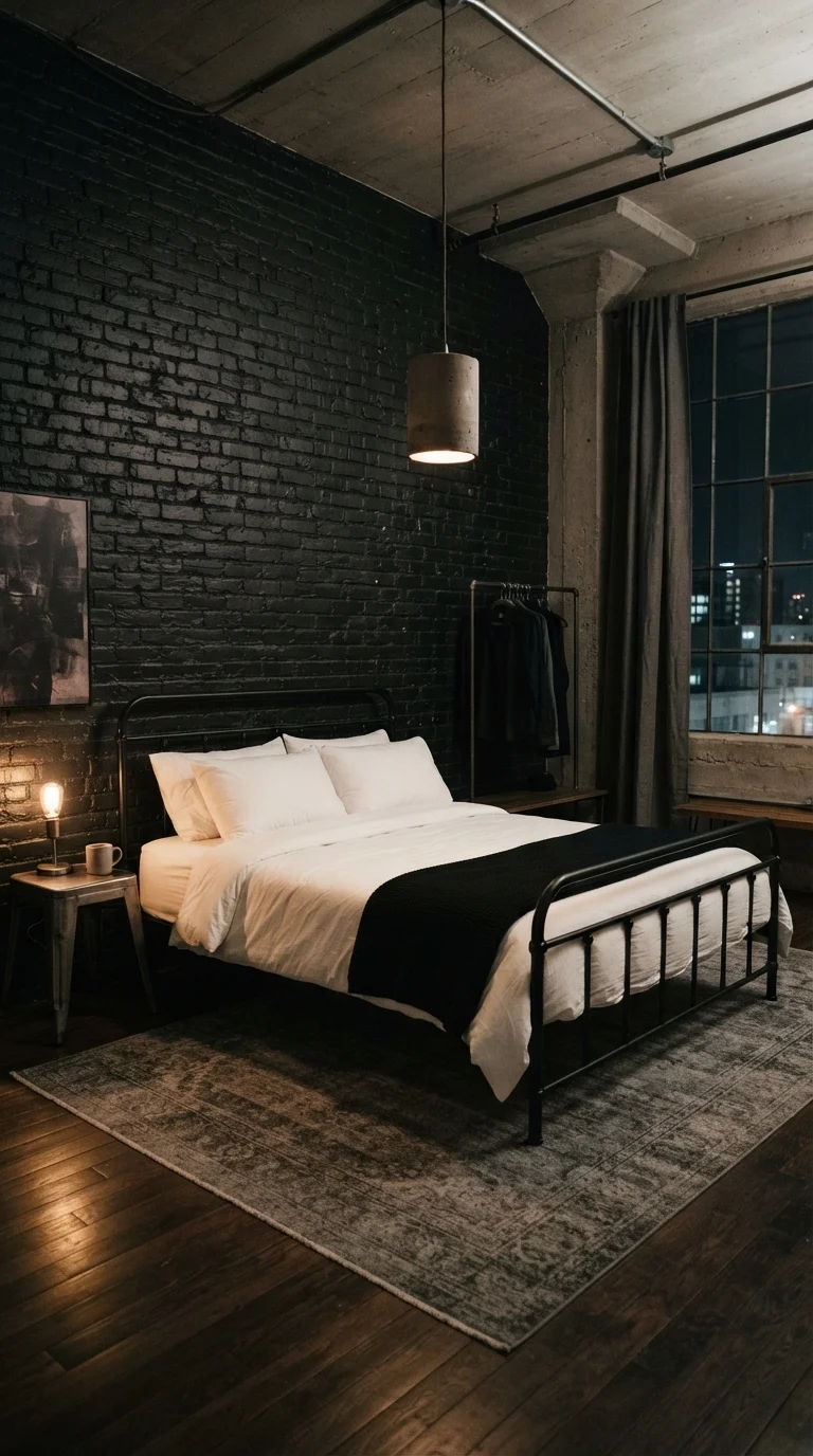 3. Exposed Brick and Matte Black Accents