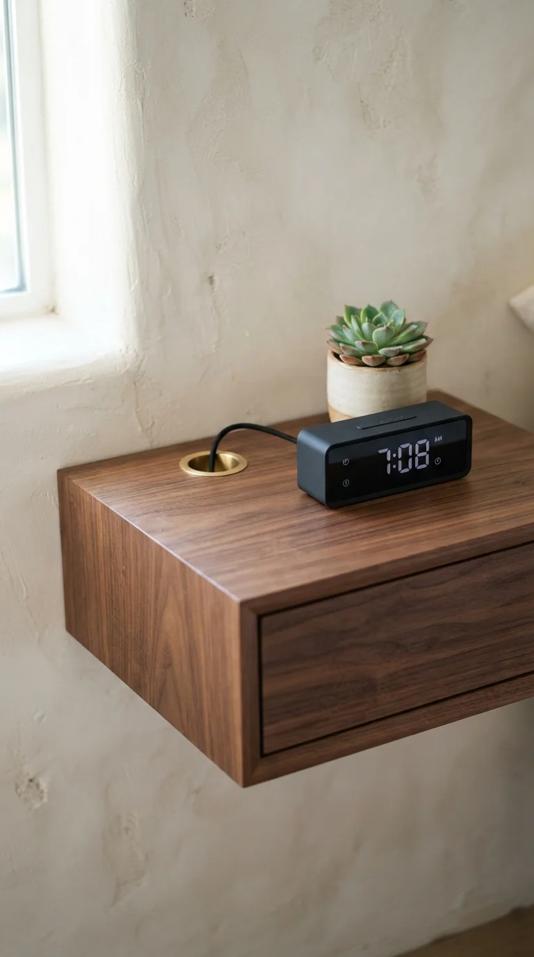3. Floating Nightstands with Hidden Cable Management