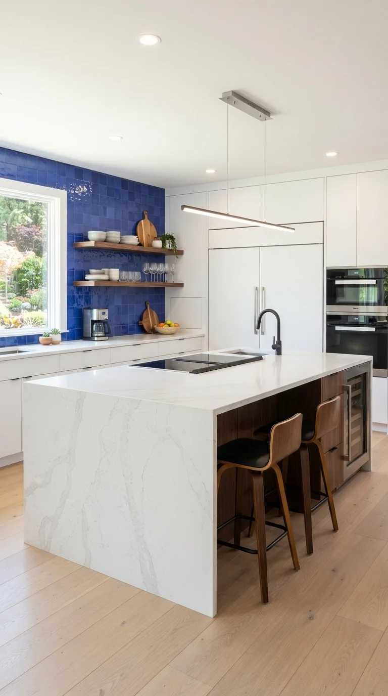 3. Glossy Cobalt Tile Backsplash